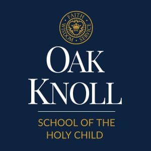 oak knoll vertical logo over navy